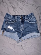 Flying Monkey Women's Denim Shorts Size 25 Button Fly Mid Rise Distressed Blue Women's Shorts price