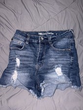 Wallflower Women's Denim Jean Shorts Size 1 Cotton Blend Blue Medium Wash Cuffed Women's Shorts price
