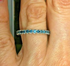 0.45 Ct Round Cut Blue Diamond Full Eternity Wedding Band 14K White Gold Finish Diamond Eternity Ring price
