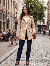 Mossimo khaki cotton tan trench coat outerwear women large fall winter winter Women's Trench Coat price