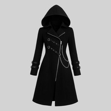 Gothic Black Hooded Trench Coat Women Punk Long Jacket Steampunk Overcoat Women's Trench Coat price