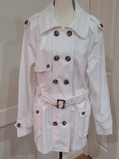 Jones New York White Double-Breasted Trench Coat with Belt - Size XL Women's Trench Coat price