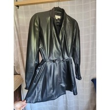 Zara Womens Faux Leather Short Trench Coat Black Double Breasted Size Small Women's Trench Coat price