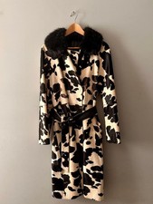 Vintage D&G Dolce and Gabbana Cow Print Calfskin Trench Coat Fur Collar IT 46 Women's Trench Coat price