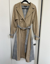I.N.C. Women's Mixed Media Tan Check Belted Lined Trench Coat XL Women's Trench Coat price