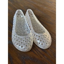 Old Navy Jelly Ballet Flats Girls Size 3 Clear Glitter Excellent Star Cutout Girls' Ballet Flats price
