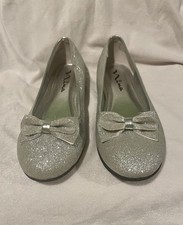 Nina Girls US 5 Silver Glitter Bow Slip-On Ballet Flats Round Toe Formal Girls' Ballet Flats price
