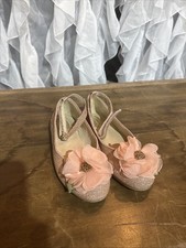 pink ballet flats feature a rose gold glitter finish, pink flower on toe Size 3 Girls' Ballet Flats price