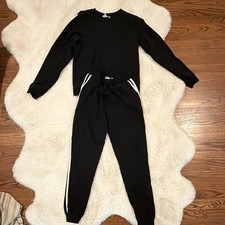 ASOS DESIGN Women’s 2pc Sweatsuit Set Black/White stripe Sweatshirt Pants Size 2 Women's Tracksuit price