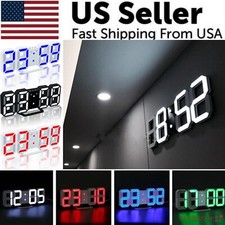 Digital 3D LED Big Wall Desk Alarm Clock Snooze 12/24 Hours Auto Brightness USB Wall Clock price