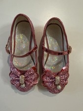 Girls Pink Glitter Mary Jane Dress Shoes Bow Rhinestone Buckle Strap Low Heel 10 Girls' Casual Shoes price