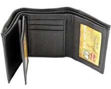 New Mens Black Genuine Leather Trifold Wallet ID Window Credit Card Case Holder Men's Wallet price