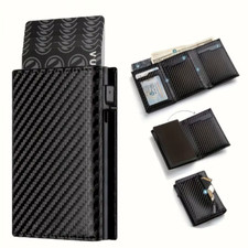 Minimalist Carbon Fiber Wallet RFID Blocking Pop Up Metal Card Holder Cash Purse Men's Wallet price