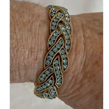 Vintage Trifari Gold Tone Light Blue Rhinestone Wheat Link Bracelet 7.25 Inch Gold Bracelet price