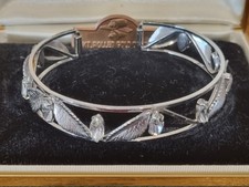 Vintage 14k White Gold Fill Crystal Cuff Bangle Wedding Bride See Video USA made Gold Bracelet price