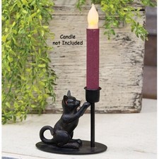 New METAL BLACK CAT Taper Candle Holder 5"L x 4.25"H x 3"D  Rustic Farmhouse Candle Holder price