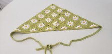 Crocheted Kerchief Triangle Boho Retro  Green, white daisys Headscarf price