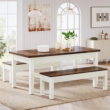 Farmhouse Dining Table Set, 55'' Wood Kitchen Table with 2 Benches for 4-6 Dining & Kitchen Table price