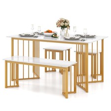 4 PCS Dining Table Set Kitchen Table w/ Bench & 2 Stools Wing-shaped Metal Legs Dining & Kitchen Table price