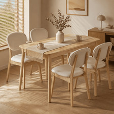 5Pcs Dining Table Set Solid Wood 4 Chairs Padded Kitchen Room Space Saving Beige Dining & Kitchen Table price