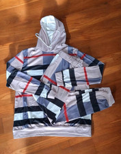 Men's 2-Piece Striped Hoodie & Tapered Jogger Pants Set XL Gray Black Red Men's Tracksuit price