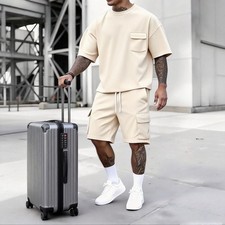 Mens Summer Track Suits 2 Piece Shorts Sets Short Sleeve Sweatsuit Outfits Men's Tracksuit price