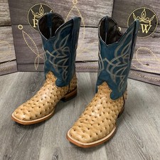 MEN'S BROWN OSTRICH QUILL LEATHER WESTERN RODEO EXOTIC COWBOY SQUARE TOE BOTAS Men's Boots price