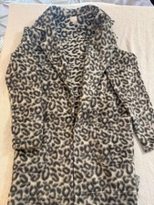 A New Day Women’s M Leopard Print Fuzzy Open Front Cardigan Coat Hooded Pockets Women's Overcoat price
