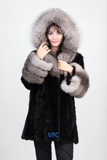 Black Mink Coat With Silver Fox Hood, Real Fur Coat, Luxury Fur Coat Women's Overcoat price