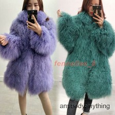 Womens Stand Collar Real Mongolian Lamb Sheep Jacket Curly Fur Coat Warm Outwear Women's Overcoat price