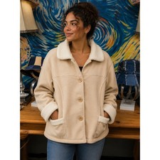 Effeci Collection Sherpa Fleece Jacket Beige Button Front Cozy Women's M Women's Overcoat price