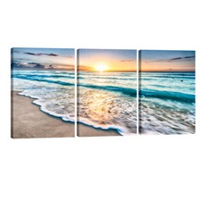 3 Panels Blue Beach Sunrise White Wave Pictures Painting on Canvas Wall Art Multi-piece / Forex Wall Art price
