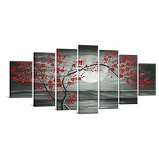 iKNOW FOTO 7 Multi Panel Canvas Wall Art Red Plum Blooming Tree with Full Moo... Multi-piece / Forex Wall Art price