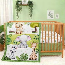 Baby Crib Bedding Set Safari Neutral Comforter Fitted Sheet Skirt Crib price