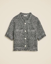 J.Crew Cropped fringe-trim lady jacket in marled yarn in Black/Ivory Size XS Women's Jacket price
