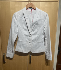 Express Women's Pinstripe Blazer Size 4 White/Taupe 2-Button Women's Jacket price
