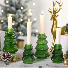 4 Pcs Christmas Tree Candle Holder Green Glass Candlestick Holder for Taper Candle Holder price