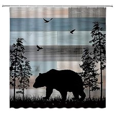 Rustic Bear Shower Curtain Cabin Wildlife Vintage 70Wx70H Inch Black Blue Beige Shower Cabin price