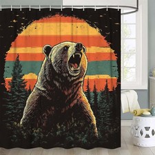 Rustic Forest Bear Shower Curtain,Farmhouse Cabin Bathroom Curtain,Forest Sunset Shower Cabin price