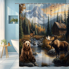Cabin Bear Moose Shower Curtain Rustic Forest Mountain Lodge Bathroom Decor Shower Cabin price