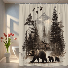 Bear Family in Forest Shower Curtain for Rustic Lodge Cabin Nature Bathroom Shower Cabin price