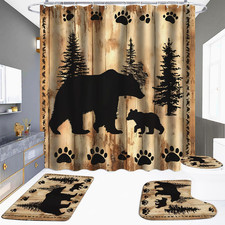 4 Pieces Rustic Bear Shower Curtain for Cabin Bathroom Forest Woodland Nursery B Shower Cabin price