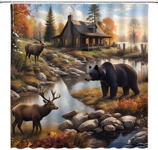 Cabin Bear Wildlife Lodge Forest Fabric Shower Curtain, Modern Rustic,70"x70-NEW Shower Cabin price