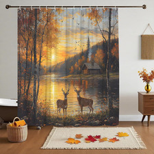 Rustic Forest Deer Shower Curtain Cabin Animal Farmhouse Moose Hunting Autumn... Shower Cabin price