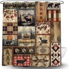 Rustic Cabin Shower Curtain Wildlife Bear Moose Country Lodge 70"Wx 70"L Shower Cabin price