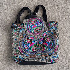 Embroidered Floral Women’s Backpack Bohemian Multicolor Black Straps Zip Women's Backpack price