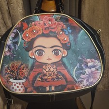 Women’s Frida Kahlo Floral Print Backpack, Rhinestone Accents, Zip, Black Women's Backpack price
