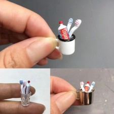 1SET 1:12 Scale Dollhouse Miniature Toothbrush Toothpaste Tooth Cups Accessories Bathroom Care Accessories price