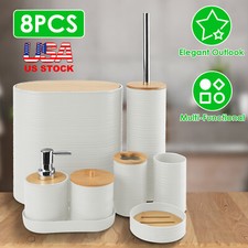 8 Piece Bathroom Accessories Set Toilet Brush Trash Can Soap Dish Qtip Holder Bathroom Care Accessories price