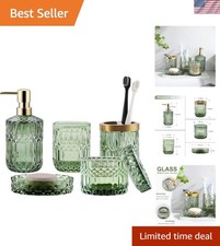 Bathroom Accessories Set Green Glass 5Pcs Soap Dispenser Toothbrush Holder Bathroom Care Accessories price
